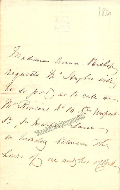 Bishop, Anna - Autograph Letter Signed 1859