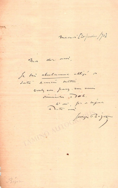 Bizet, Georges - Autograph Note Signed 1870