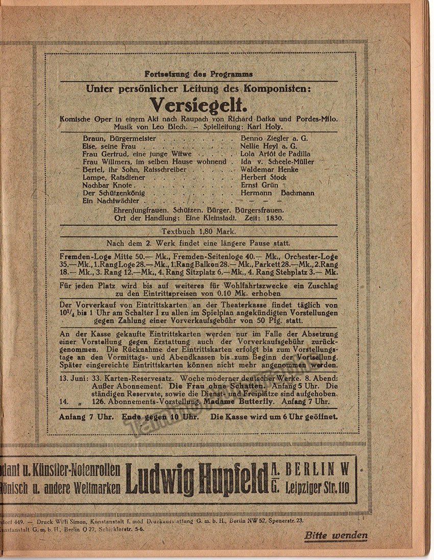 Blech, Leo - Program berlin 1920
