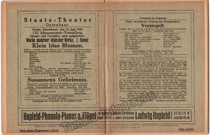 Blech, Leo - Program berlin 1920 - Tamino