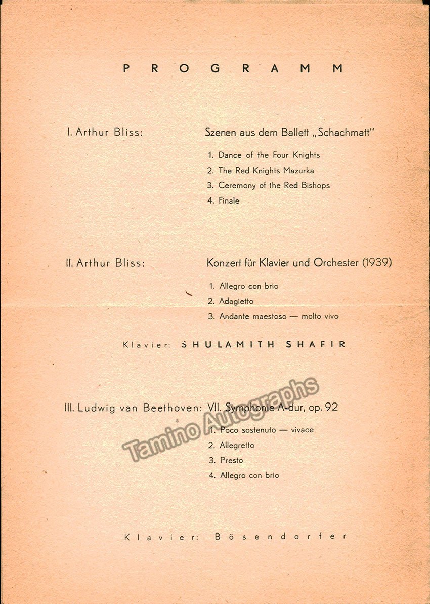 Bliss, Arthur - Concert Program Vienna 1946 - Tamino