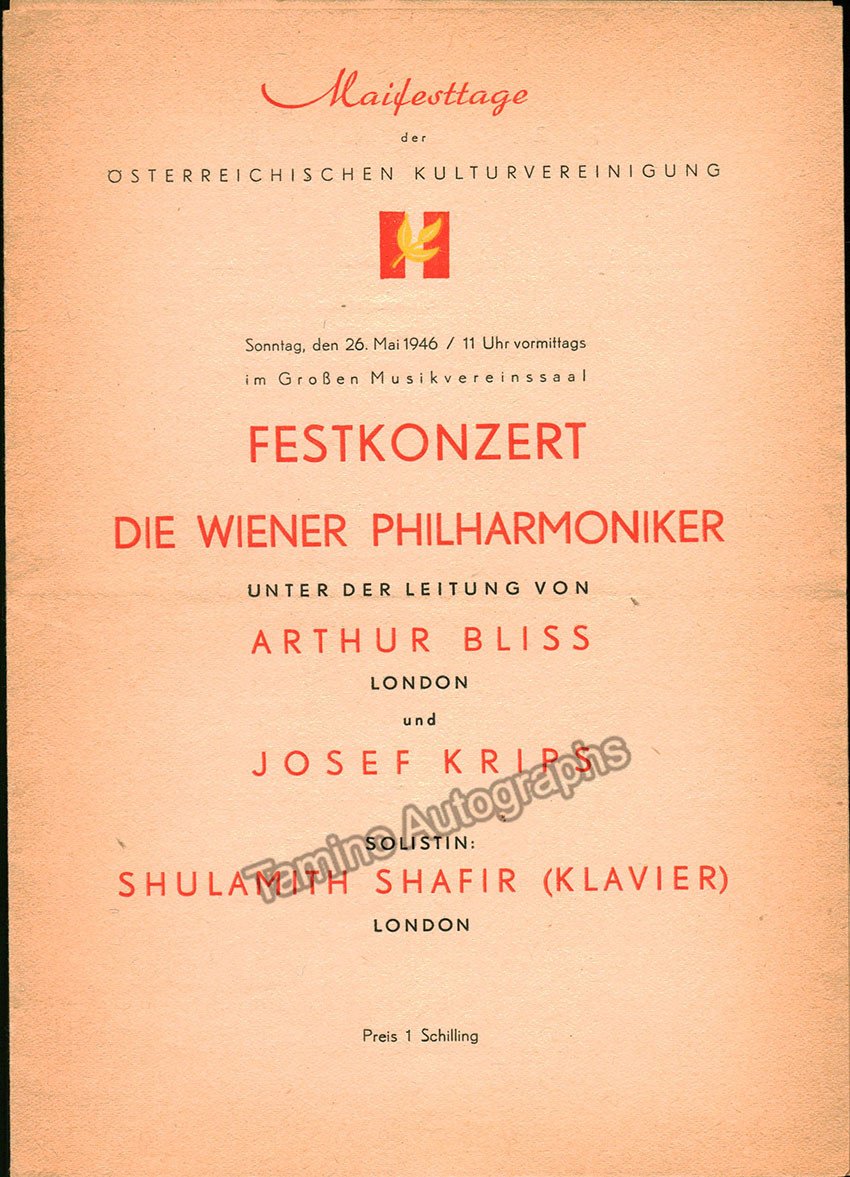 Bliss, Arthur - Concert Program Vienna 1946