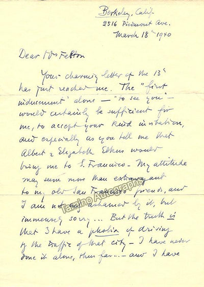 Bloch, Ernest - Autograph Letter Signed 1940