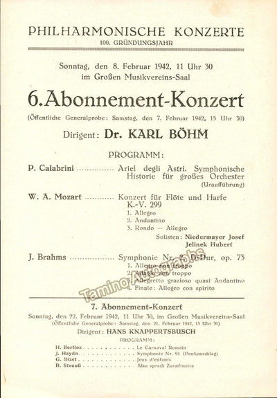 Bohm, Karl - 2 Programs Vienna Philharmonic 1942-1943