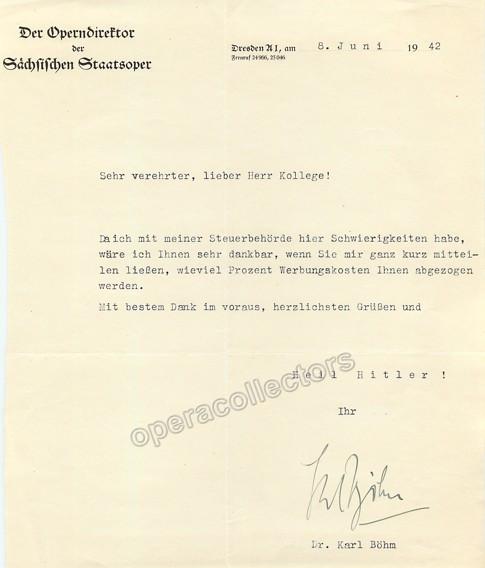 Bohm, Karl - Autograph Letter Signed 1942 - Tamino