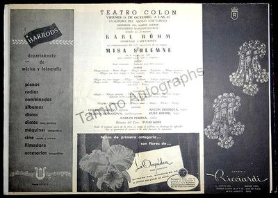 Bohm, Karl - Concert Program Misa Solemnis Teatro Colon 1952