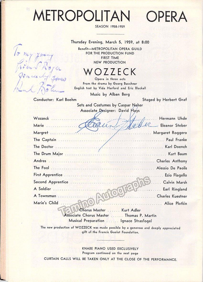 Bohm, Karl - Steber, Eleanor - Double Signed Program Wozzeck 1959