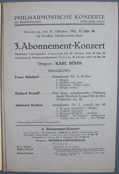 Bohm, Karl - Vienna Philharmonic Orch. Program 1943