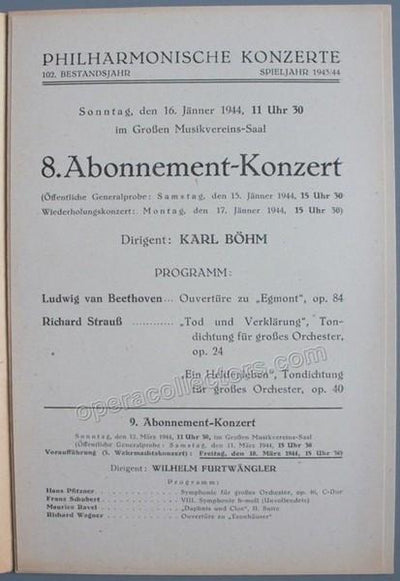 Bohm, Karl - Vienna Philharmonic Orchestra Program 1944