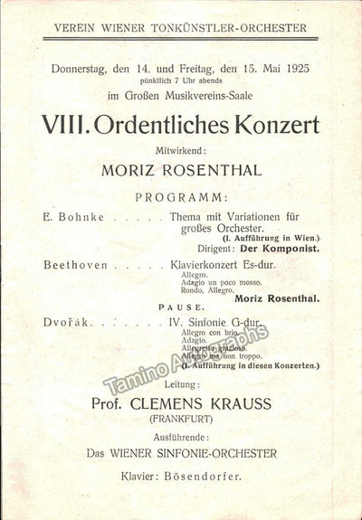Bohnke, Emil - Rosenthal, Moriz - Concert Program Vienna 1925