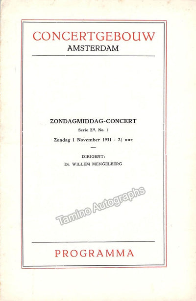 Boomkamp, Carel van Leeuwen - Mengelberg, Willem - Concert Program Amsterdam 1931