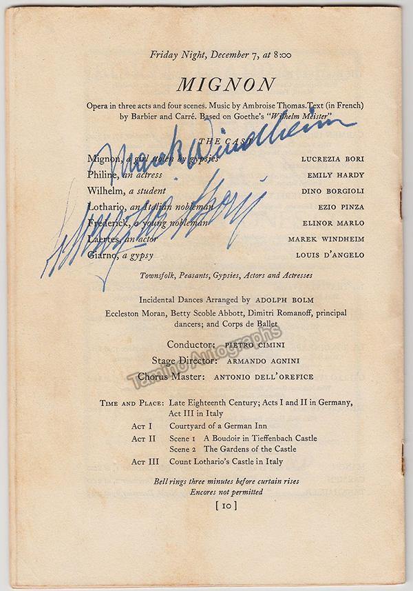 Bori, Lucrezia - Windheim, Marek - Signed Program San Francisco 1934 - Tamino