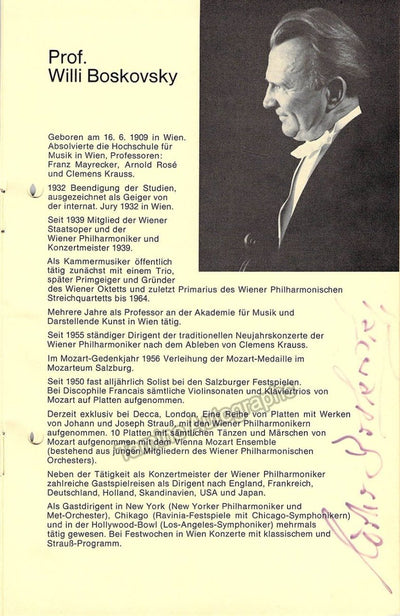 Boskovsky, Willy - Signed Program Page Nuremberg, Germany 1968