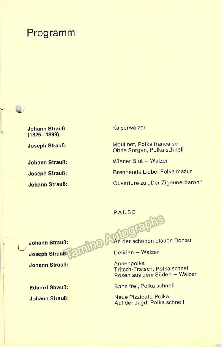 Boskovsky, Willy - Signed Program Page Nuremberg, Germany 1968 - Tamino