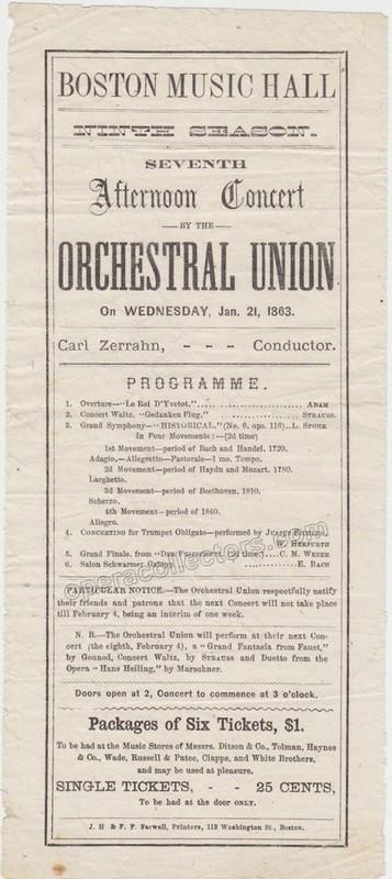 Boston Music Hall Playbill 1863