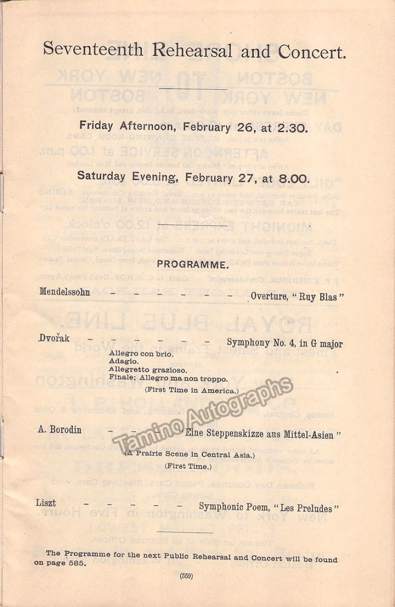 Boston Symphony Orchestra - Arthur Nikisch Conducting - Lot of 4 programs 1891-1893 - Tamino