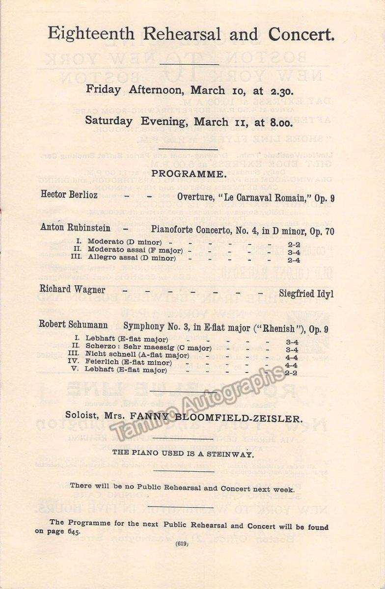 Boston Symphony Orchestra - Nikisch, Arthur - 3 Piano Concert Programs 1891-93 - Tamino