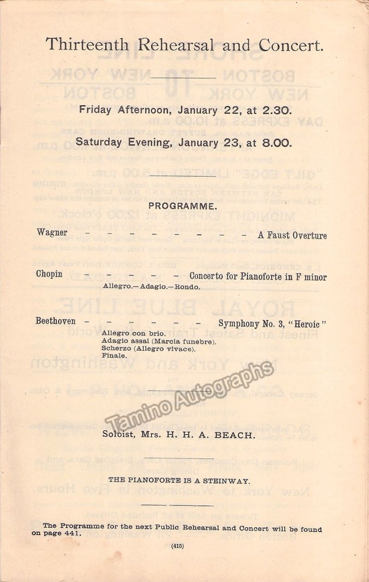 Boston Symphony Orchestra - Nikisch, Arthur - 3 Piano Concert Programs 1891-93 - Tamino