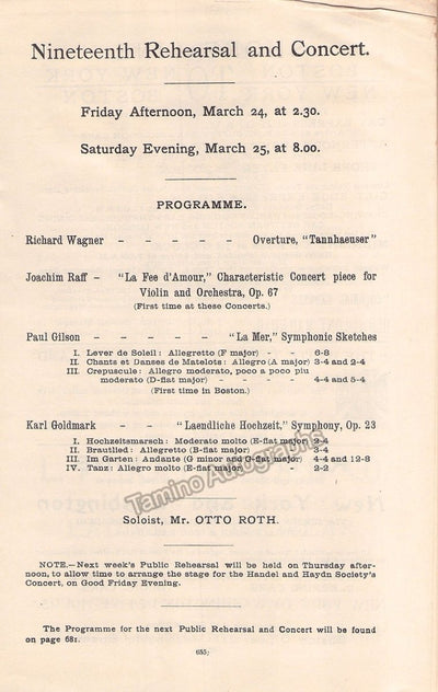 Boston Symphony Orchestra - Nikisch, Arthur - 3 Violin Concert Programs 1891-93