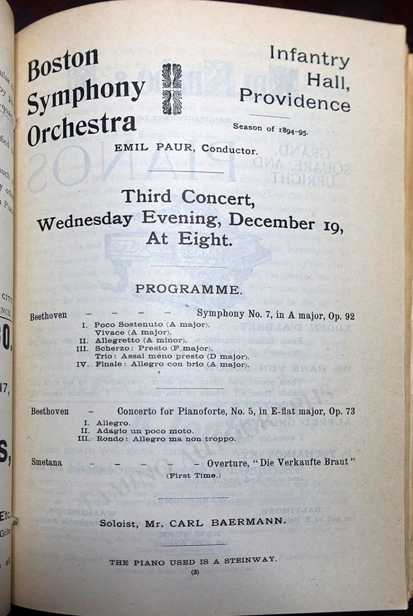 Symphony Program Example Boston Symphony Orchestra Programs 1892-98 - Lot of 38 Programs