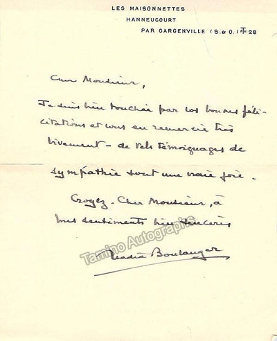 Boulanger, Nadia - Autograph Note Signed