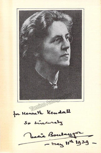 Boulanger, Nadia - Signed Card with Photo 1939