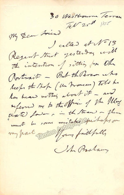 Braham, John - Autograph Note Signed 1855