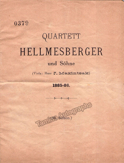 Brahms, Johannes - Von Bulow, Hans - Rosenthal, Moriz  - Concert Program 1885-86!