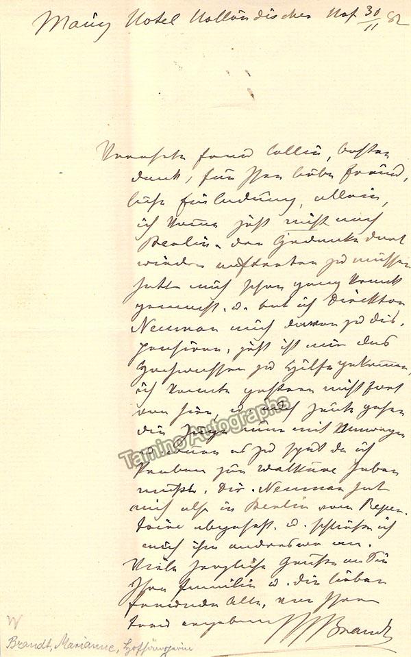 Brandt, Marianne - Autograph Letter Signed 1882