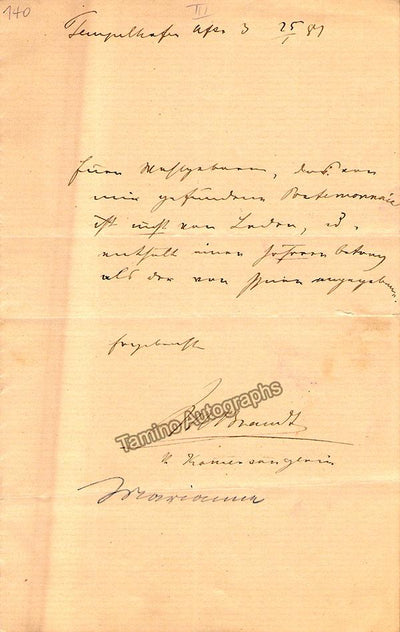 Brandt, Marianne - Autograph Note Signed 1887