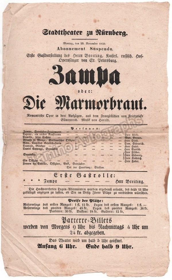 Breiting, Hermann - Large Collection of Playbills 1830s, 40s and 50s - Tamino