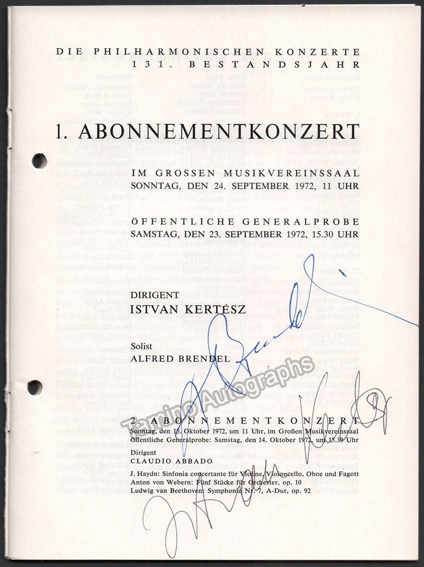 Brendel, Alfred - Kertesz, Istvan - Signed Program Vienna 1972 - Tamino