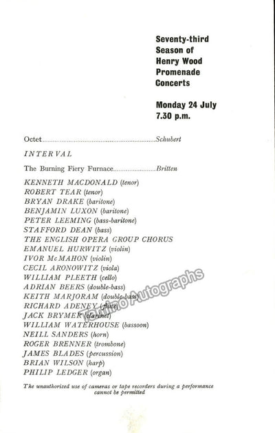 Britten, Benjamin - Concert Program London 1967