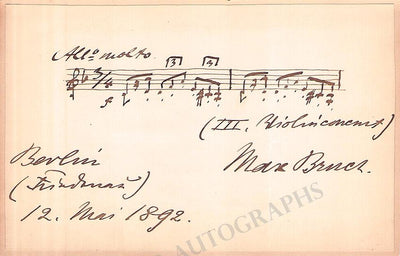 Bruch, Max - Autograph Music Quote Signed 1892
