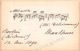 Bruch, Max - Autograph Music Quote Signed 1892