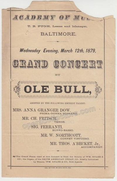 Bull, Ole - Concert Program 1879 in Philadelphia