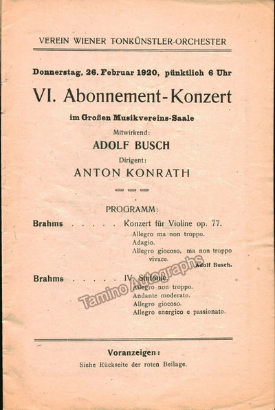 Busch, Adolf - Concert Program Vienna 1920