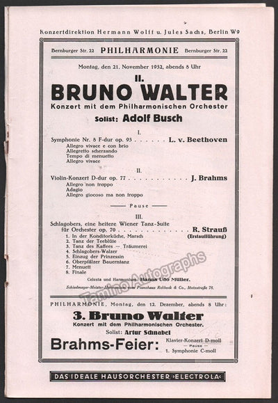 Busch, Adolf - Program Lot Berlin 1931-1932 - Bruno Walter