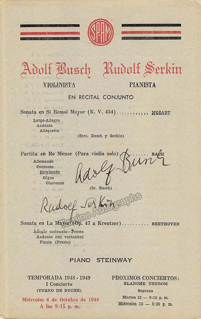 Busch, Adolf - Serkin, Rudolf - Signed Program Havana 1948