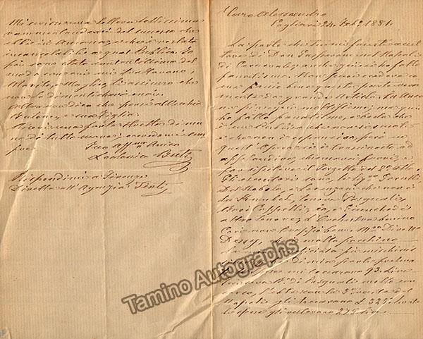 Butia, Lodovico - Autograph Letter Signed 1881