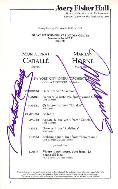 Caballe, Montserrat - Horne, Marilyn - Double Signed Program Page 1986