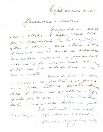 Callas, Maria - Autograph Letter Handwritten by her Husband 1956 + Clip