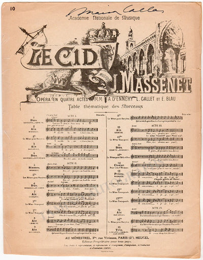 Callas, Maria - Le Cid Aria Signed Score