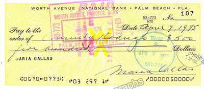 Callas, Maria - Signed Check 1975