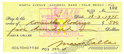 Callas, Maria - Signed Check 1975