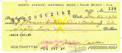 Callas, Maria - Signed Check 1976