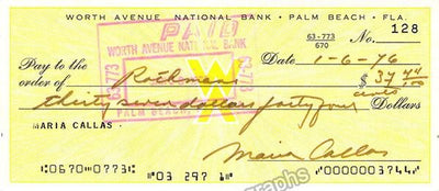 Callas, Maria - Signed Check and Photo 1976