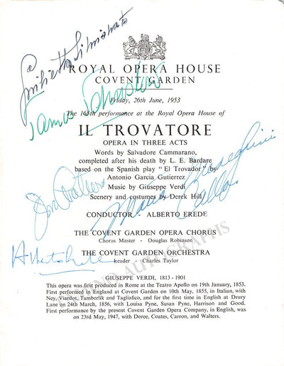 Callas, Maria - Signed Program "Trovatore" Royal Opera House 1953