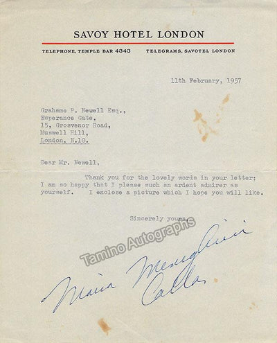 Callas, Maria - Typed Letter Signed + Photo 1957