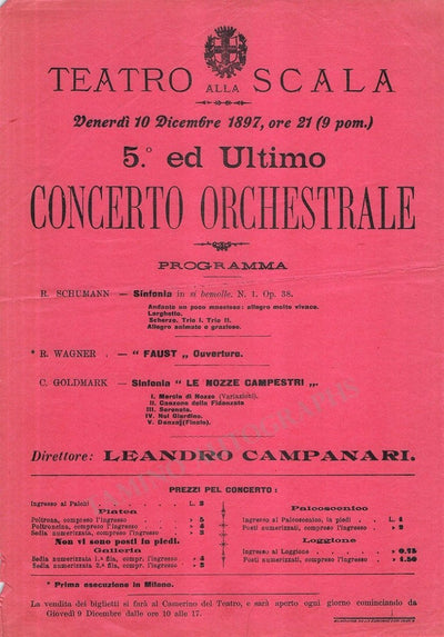 Campanari, Leandro - Lot of 7 Programs La Scala 1897